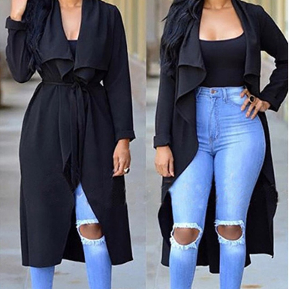 Black Belted Duster, Trench, Cardigan Sweater